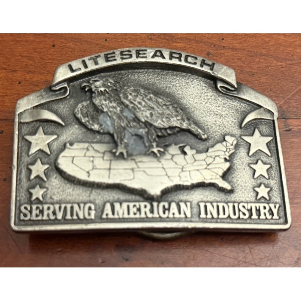 Vintage 1981 Bergamot Brass Works Litesearch Eagle Belt Buckle American Industry